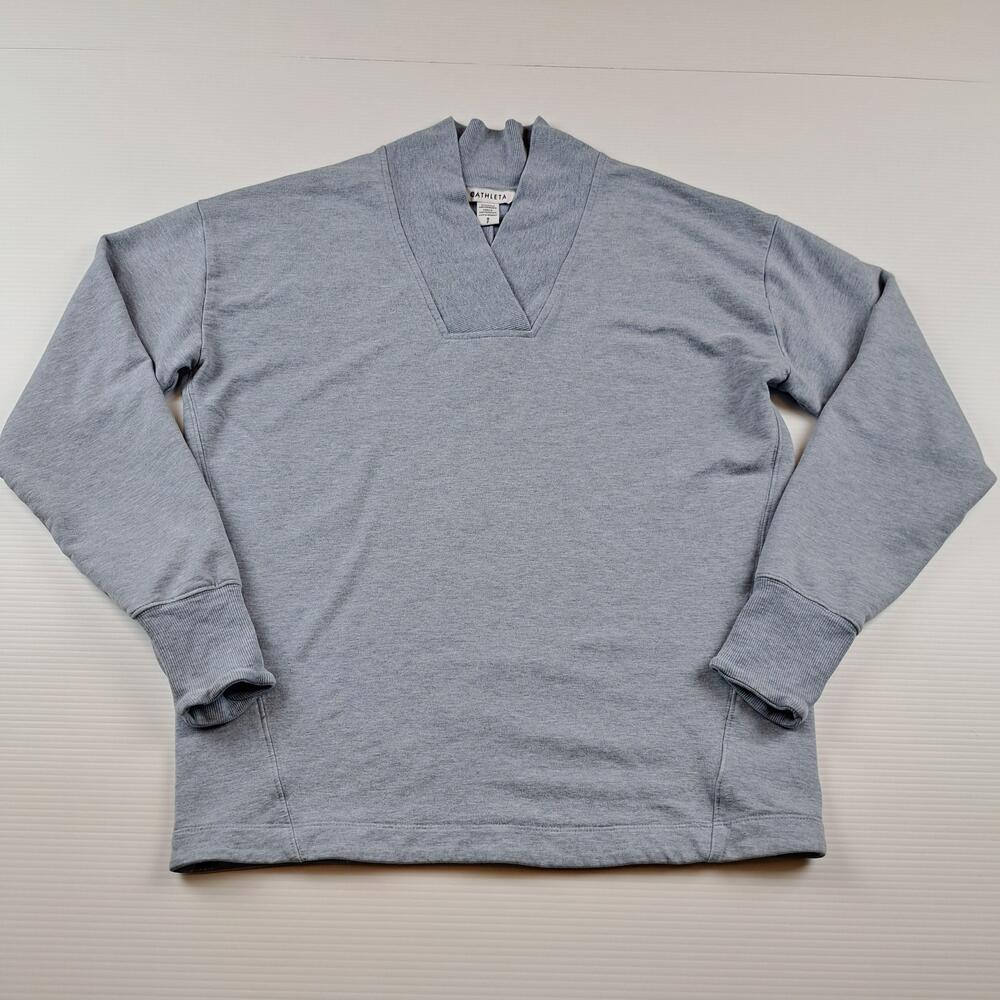 Athleta Sweatshirt Womens Small Blue V Neck Pullover Stretch Knit Top Casual